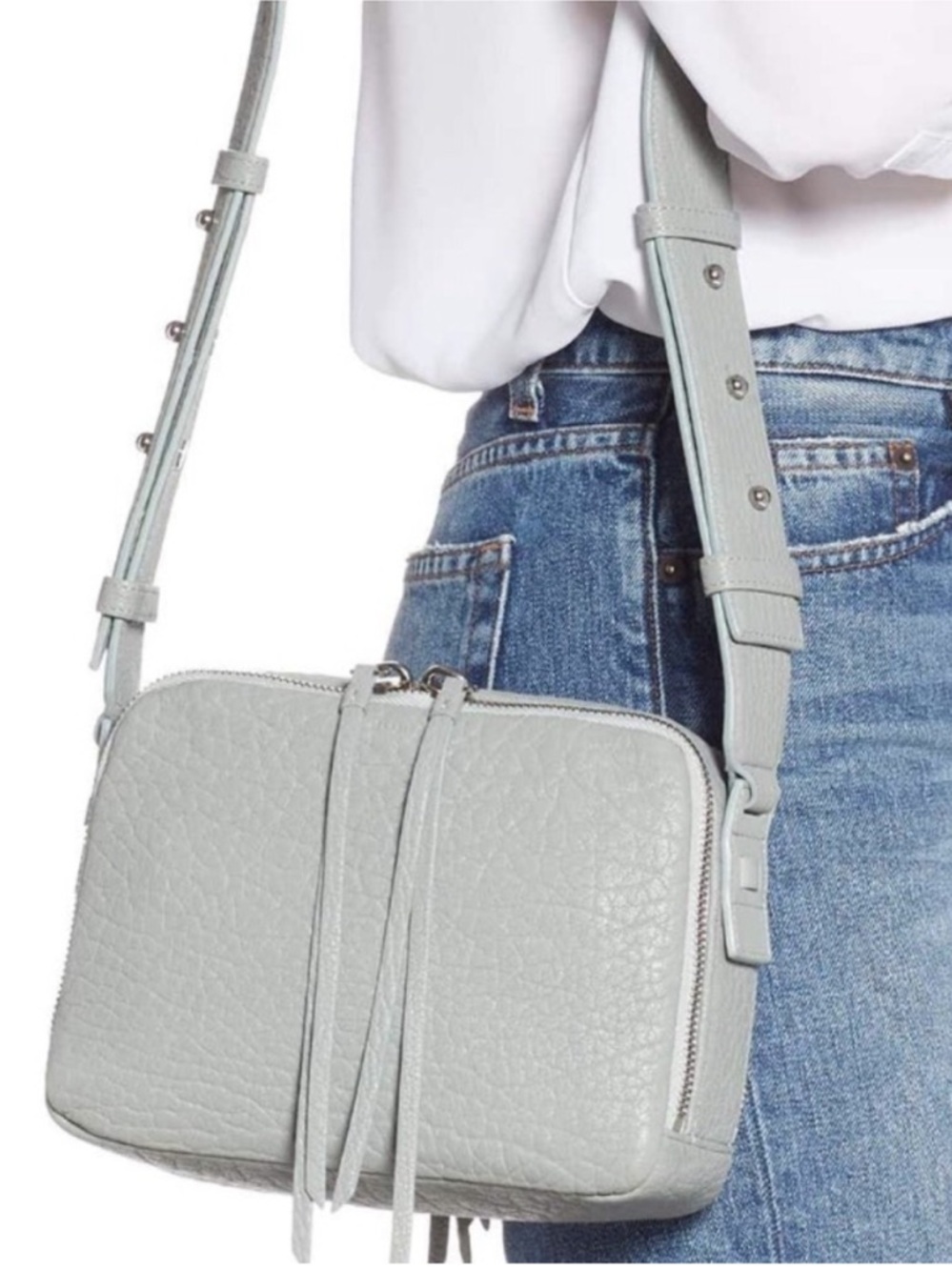 All Saints Vincent Lamb Leather Crossbody Bag Gray - Picture 8 of 15